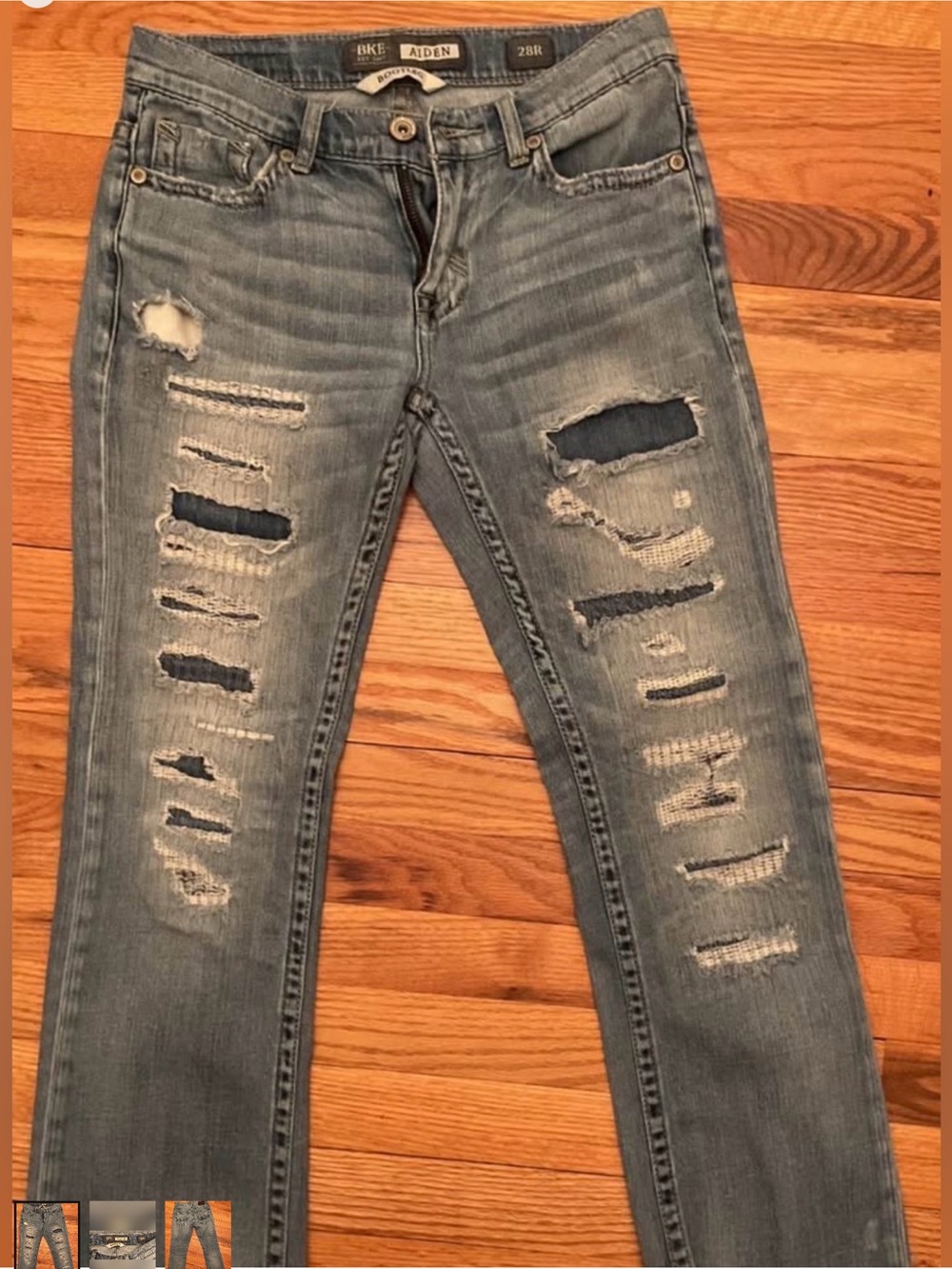 Aiden Men's Light Blue Distressed Bootleg Jeans  28 waist, 30 length